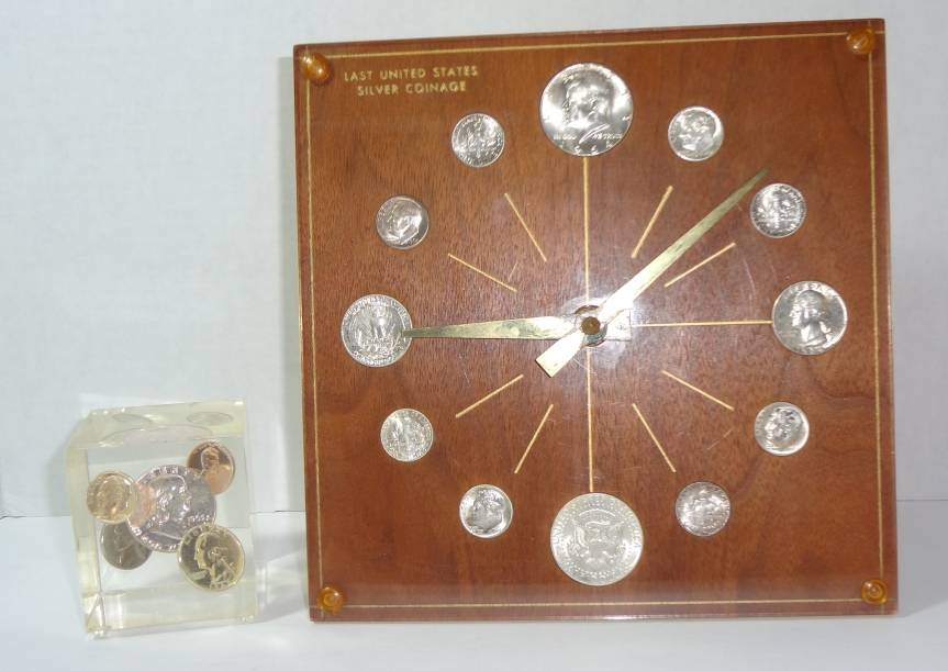 Two Numismatic Items- Marion Kay 1964 Last US Coinage Clock, Not