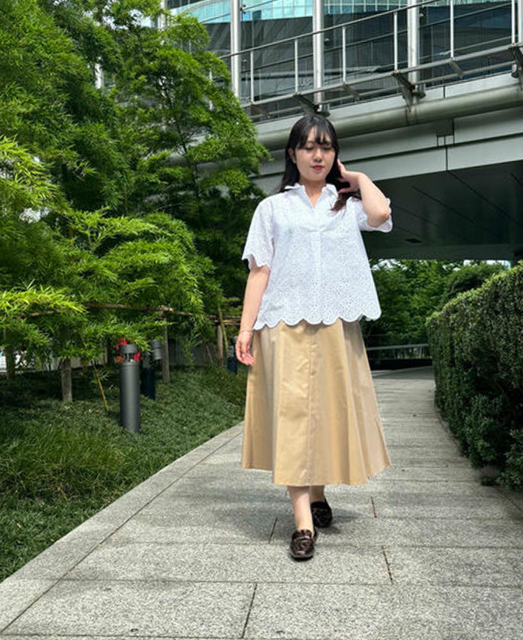 スキッパーカラーレースブラウス(36サイズ 白): レディース