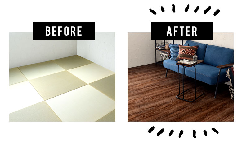 1枚敷きで簡単設置 江戸間4畳半用のヴィンテージ風フローリングカーペット