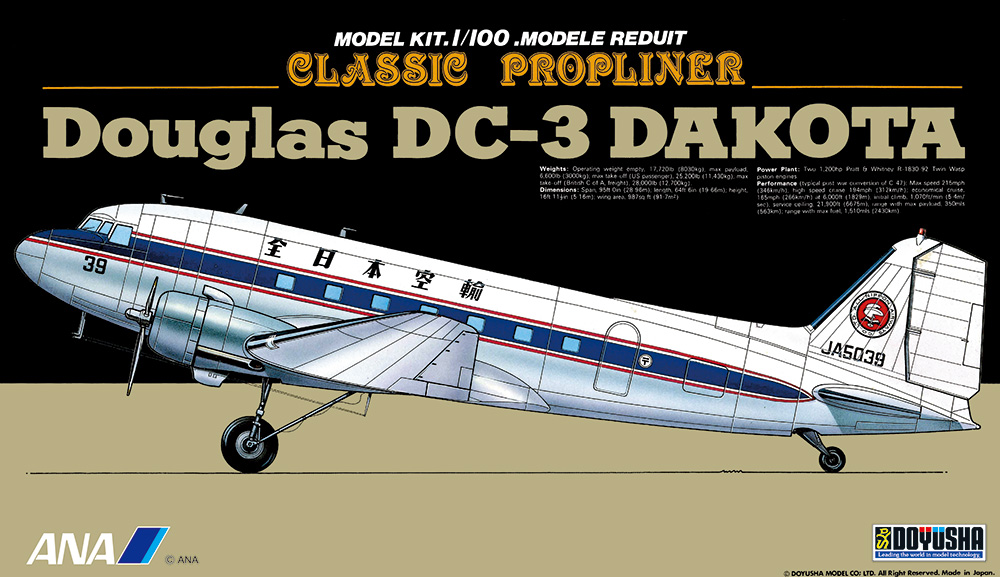 1/100 旅客機プラモデル Douglas DC-3 DAKOTA ANA – 名城・伝統美