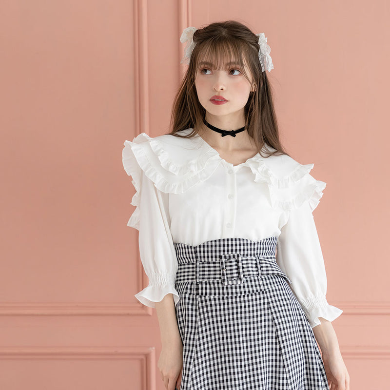 Vネックビッグセーラーフリル襟ブラウス – レディースファッション通販