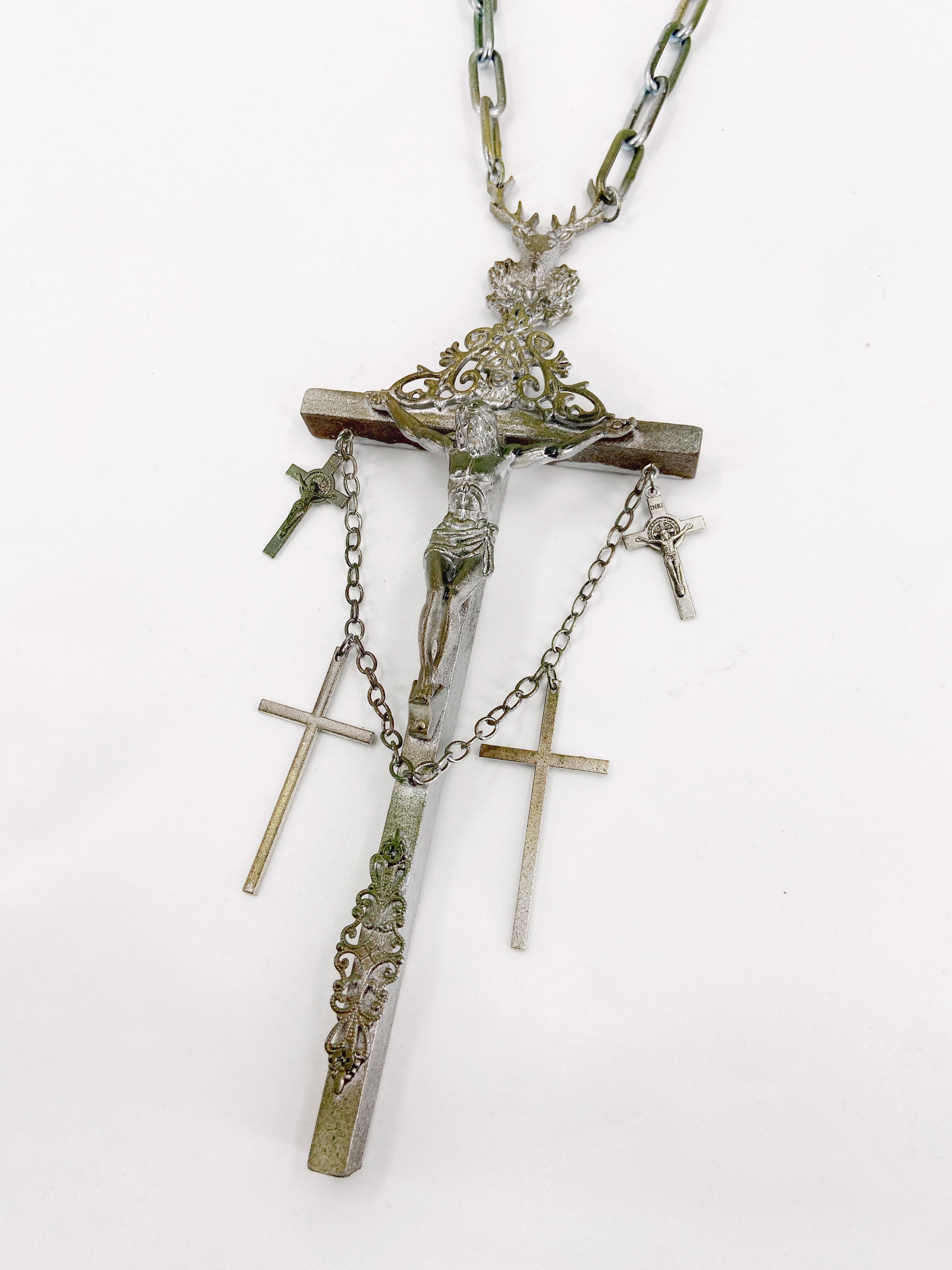 Jean Paul Gaultier 90S Sample 1/1 XXL Silver 5 Crucifix Cross Deer