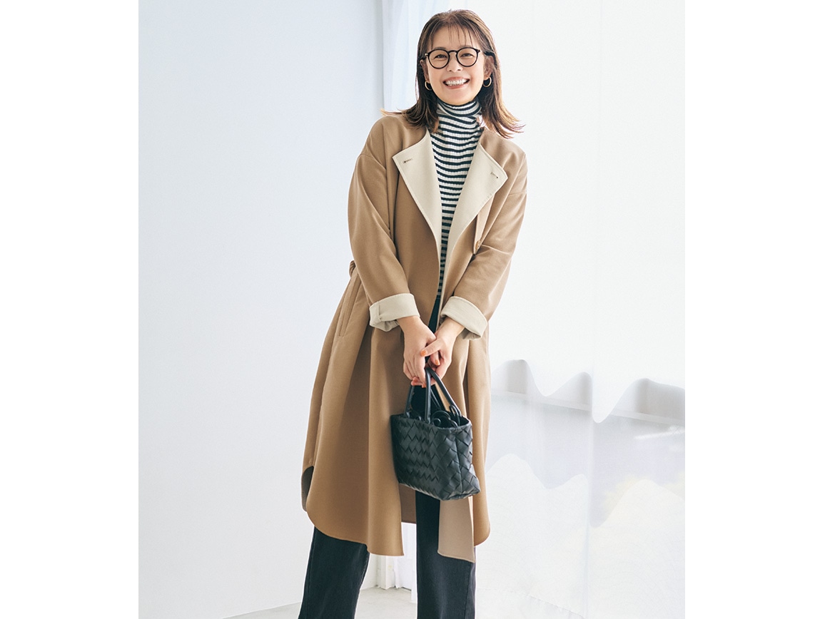 ノーカラートレンチダブルフェイスコート(02_M 74_キャメルベージュ