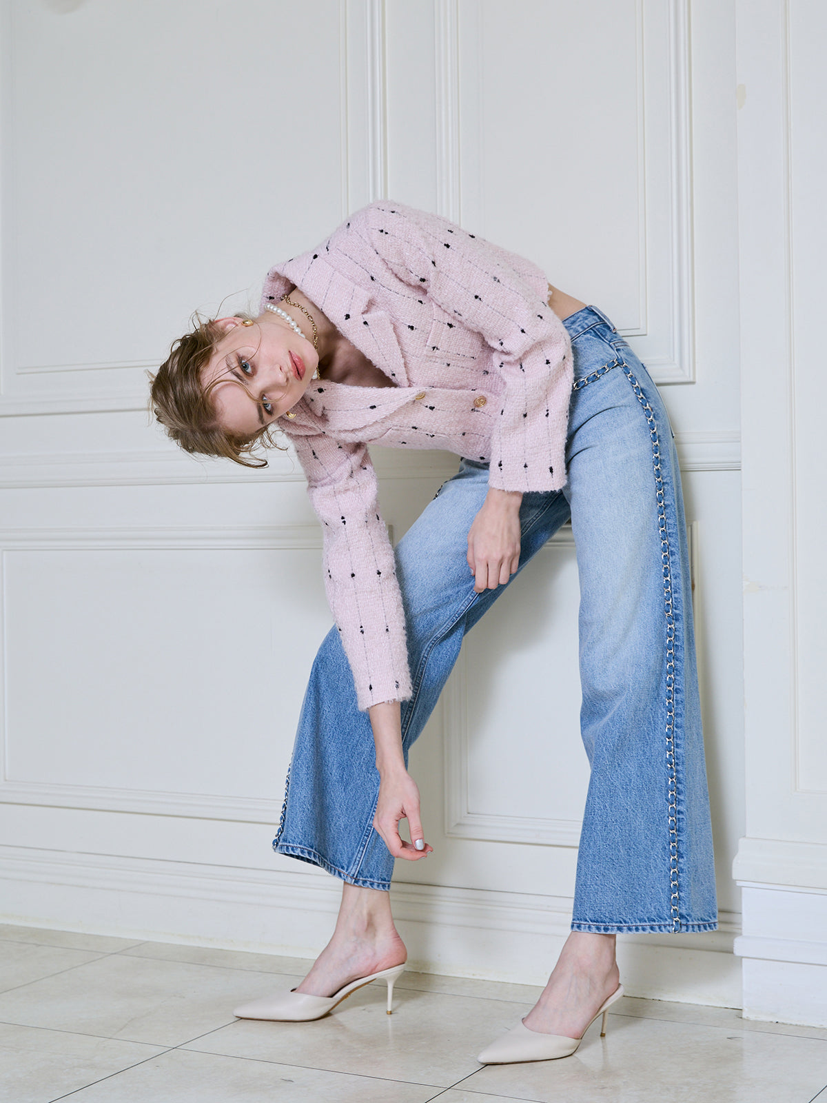 デコラティブワイドレッグデニム