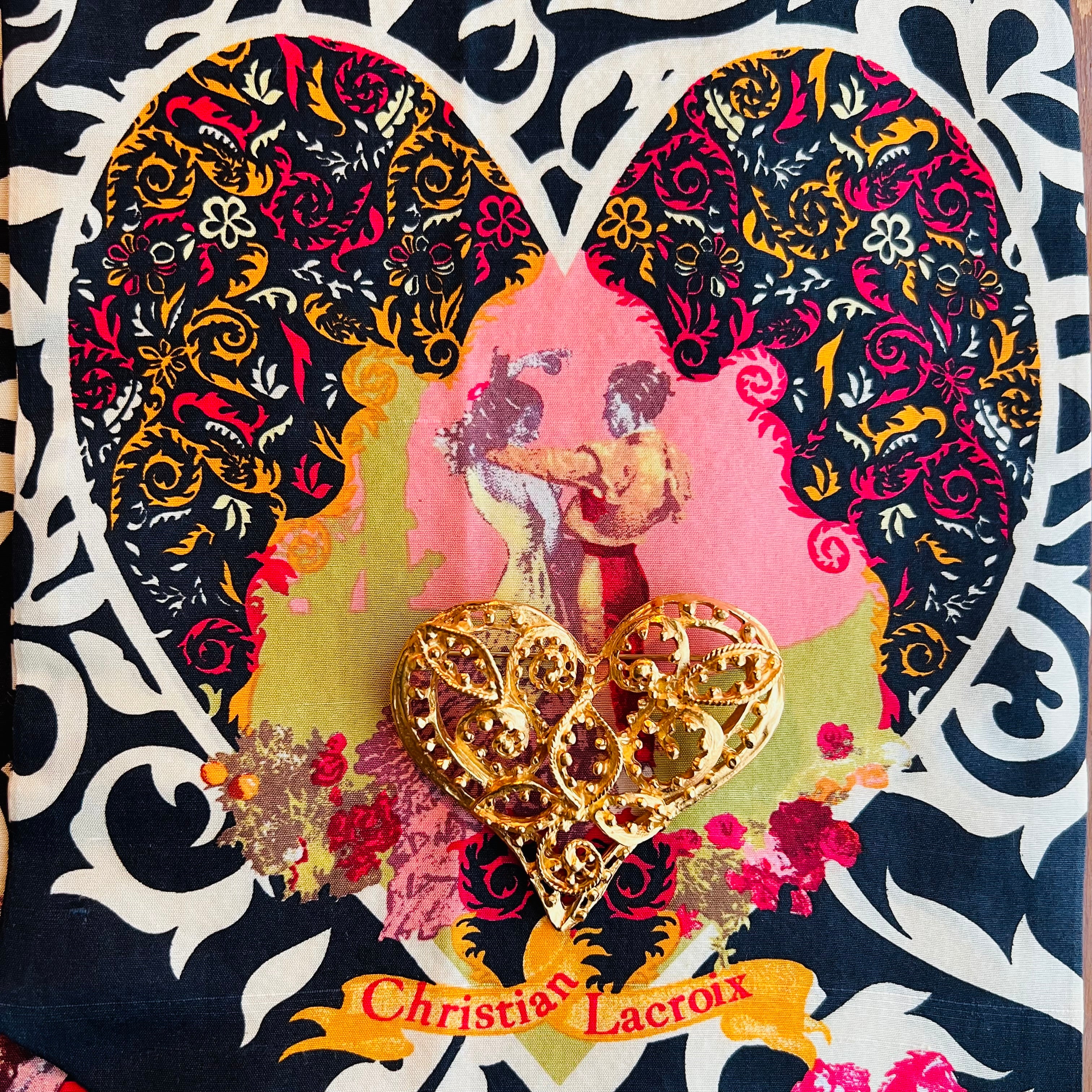 Christian Lacroix Bijoux Signed Gold Heart Brooch – Empress Vintage