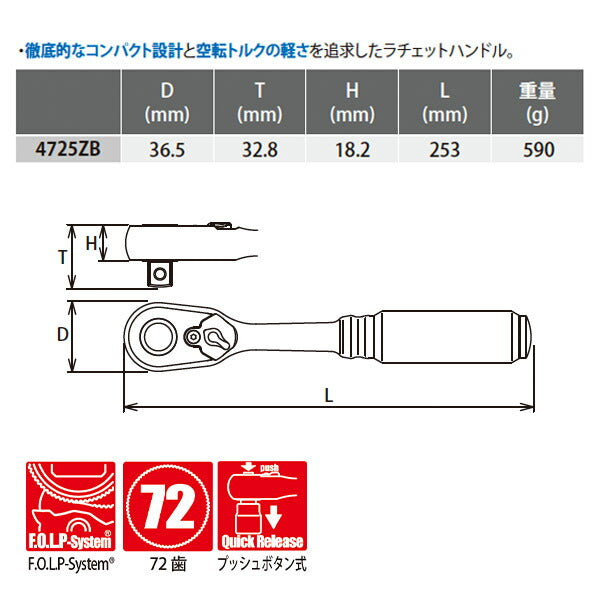 コーケン Z-EAL 12.7sq. ラチェットハンドル （プッシュボタン式