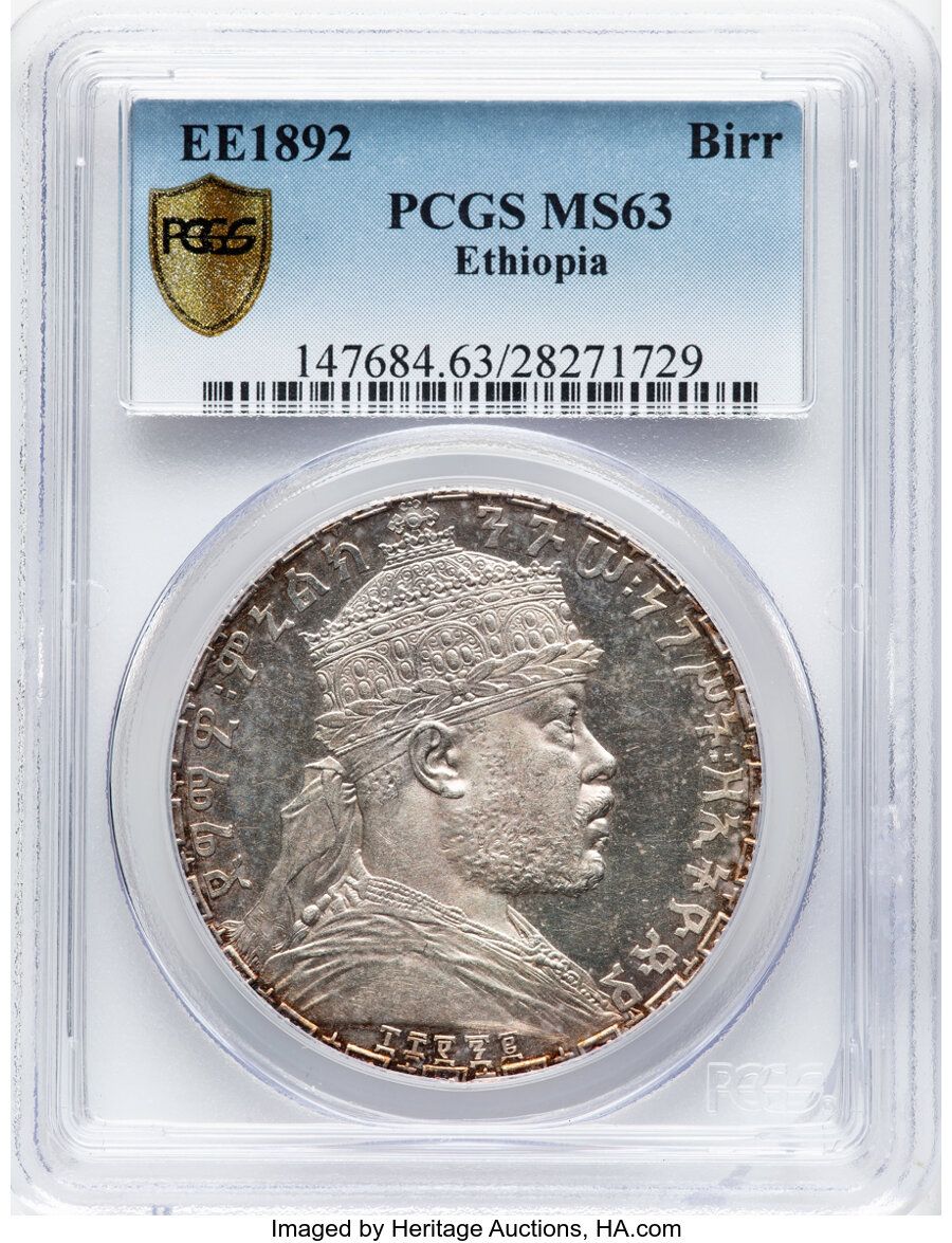 K*3様 1892年エチオピア 1 BIRR銀貨 クラウン銀貨 皇帝Meneli K*3様