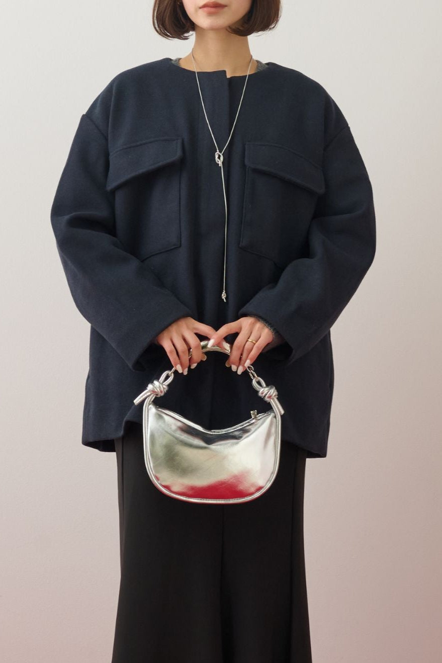 ウールミックスメルトンノーカラーコート/ネイビー – ESICA