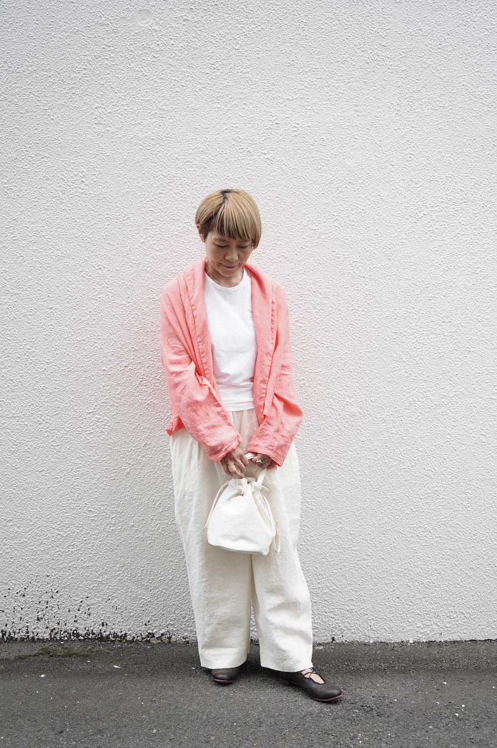 Honnete アイリッシュリネン ショールカラーカーディガン 2024 annabelle