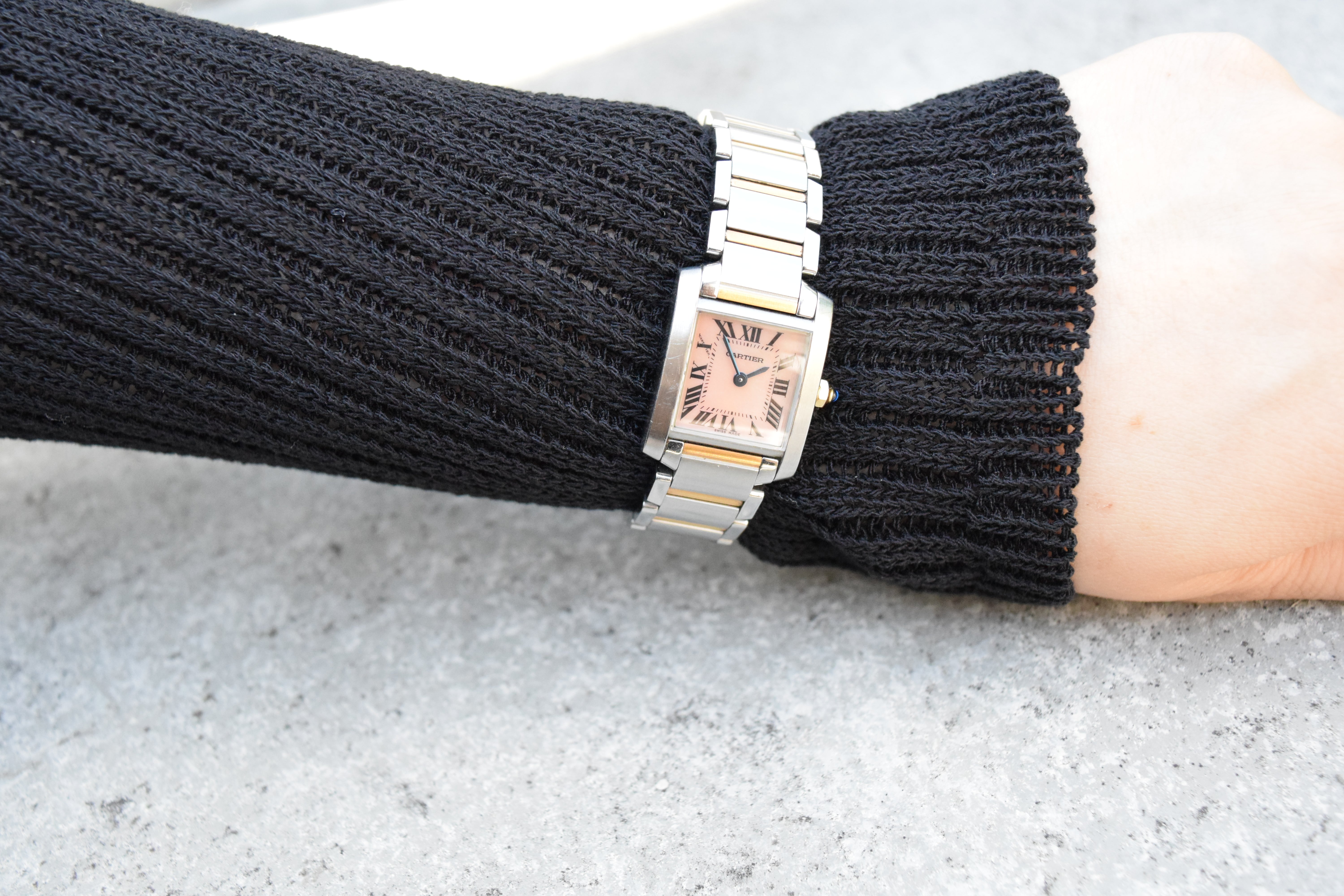 カルティエ フランセーズ ピングゴールド x ピンクシェル文字盤SMサイズ