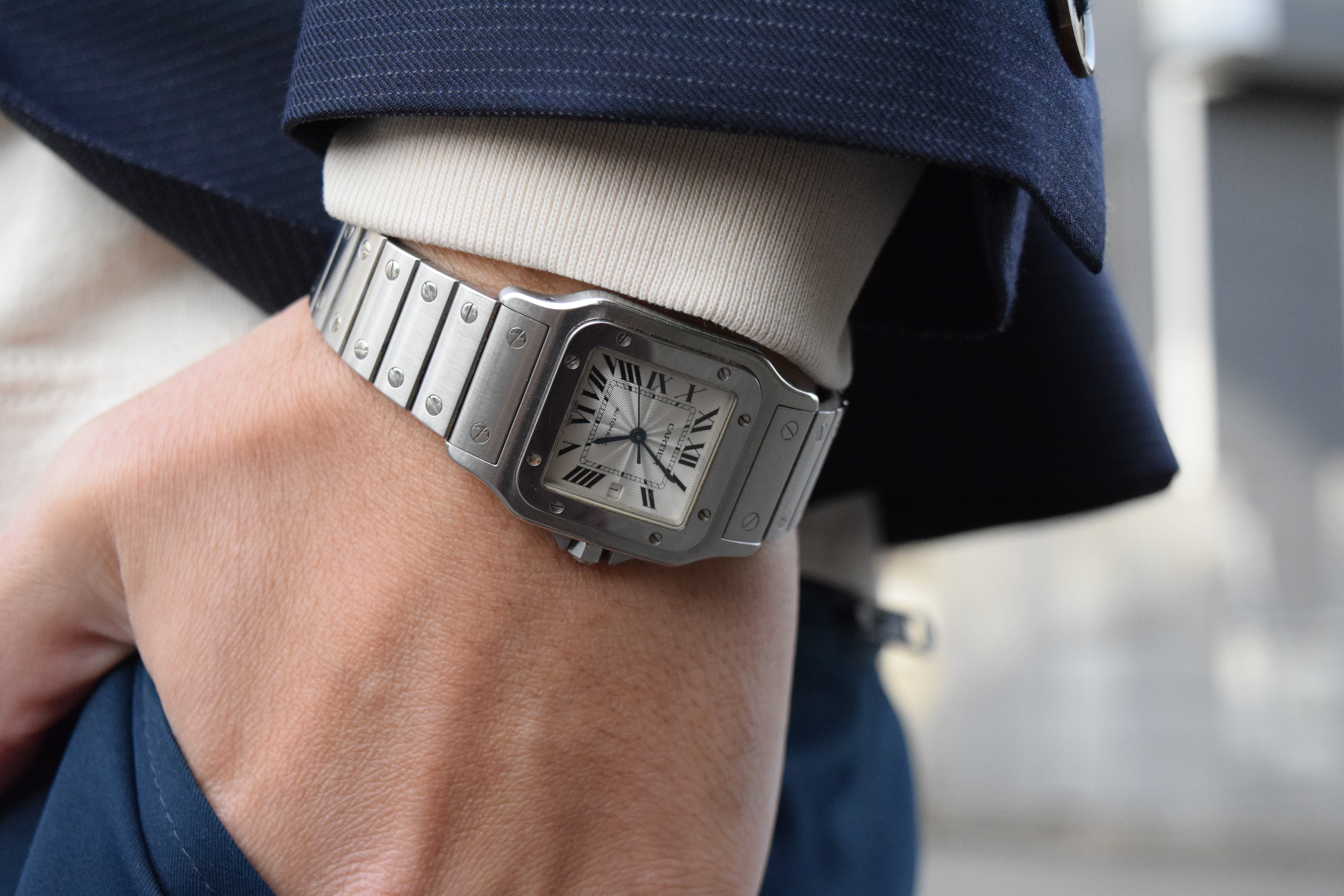 カルティエ サントスガルべLMサイズ ギョーシェ彫 自動巻 オール