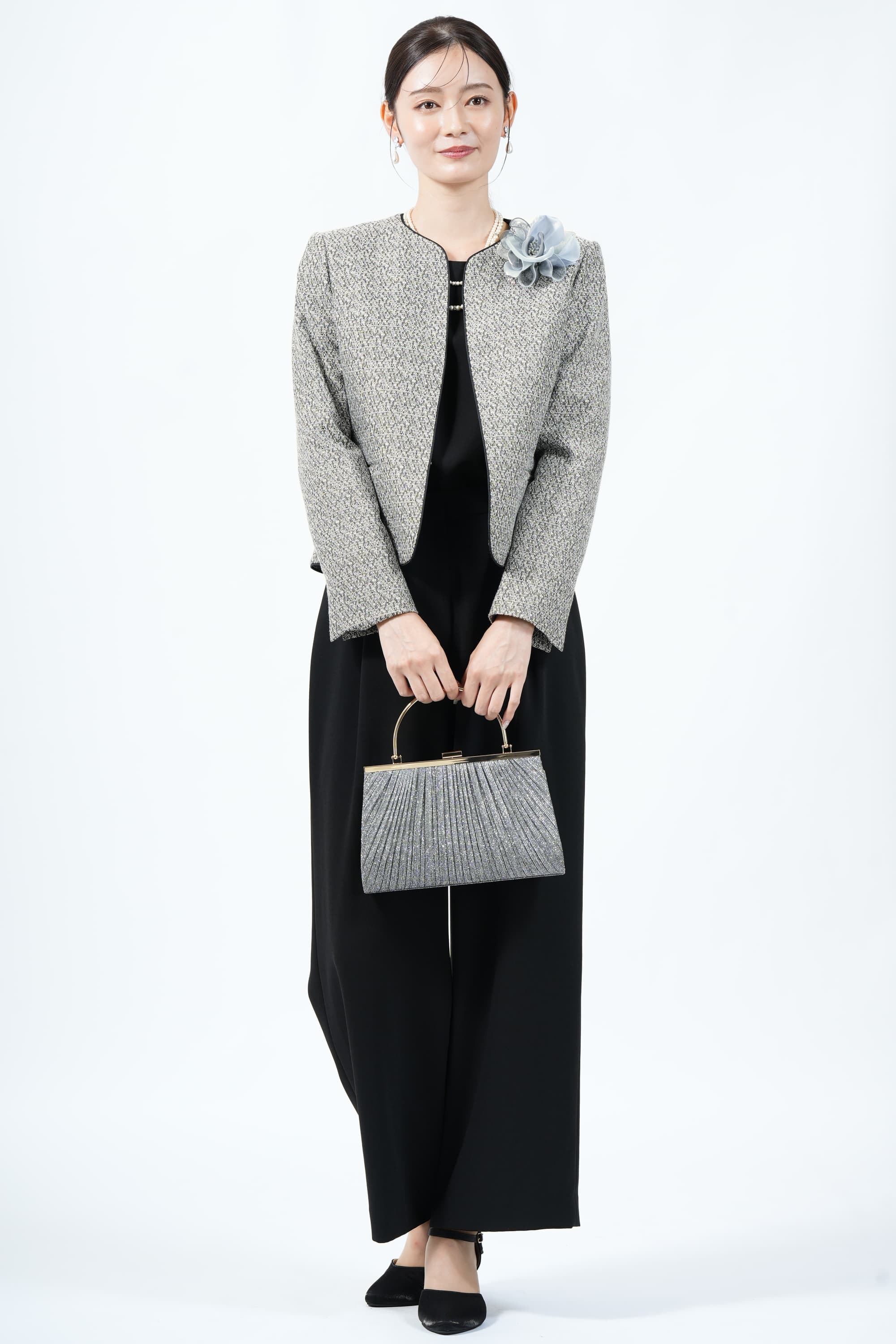 INFINE MIXツイード×ブラックパンツスーツセット (M) をレンタル