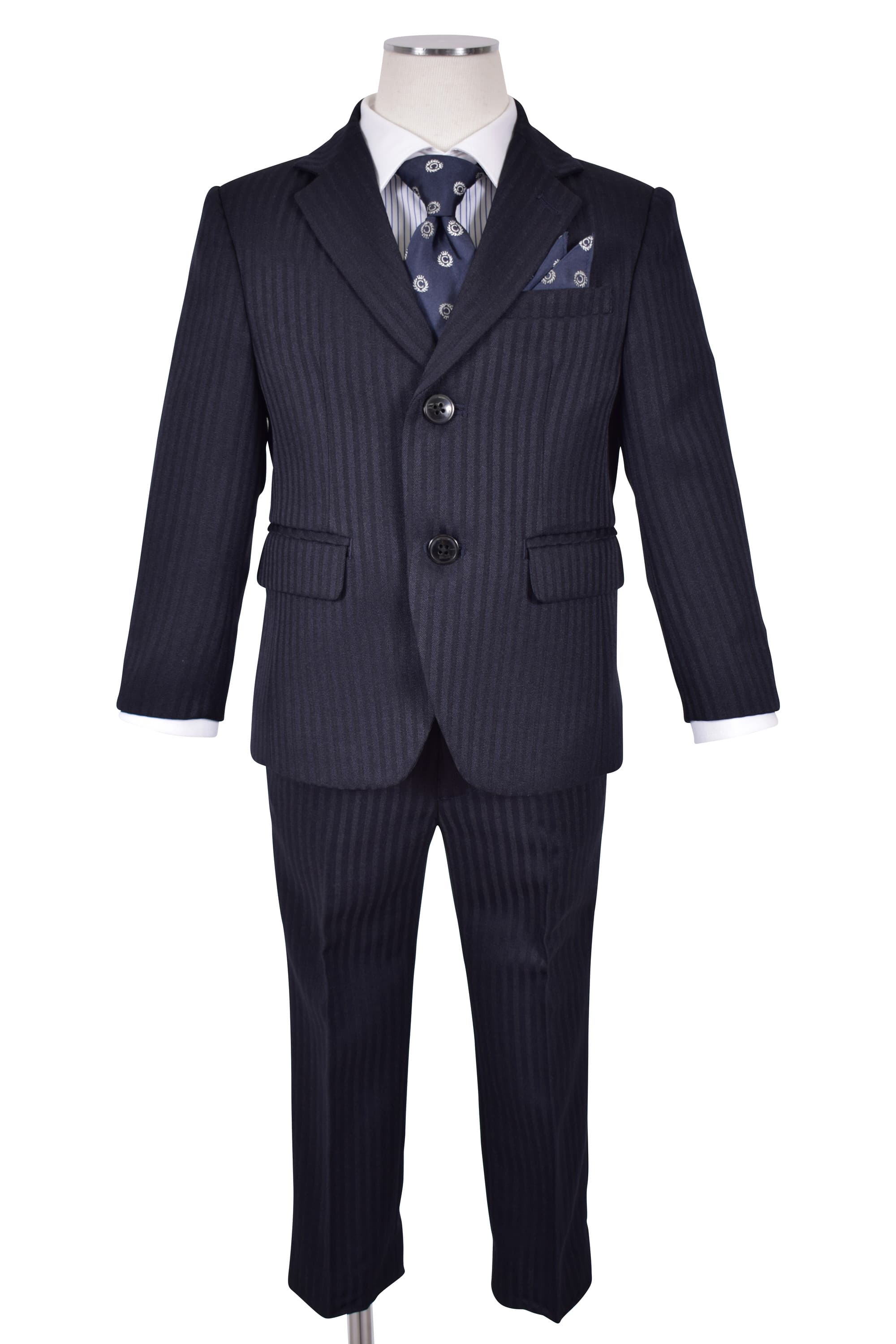 CHOPIN ストライプシャツ×シャドーストライプ濃紺スーツセット (100cm