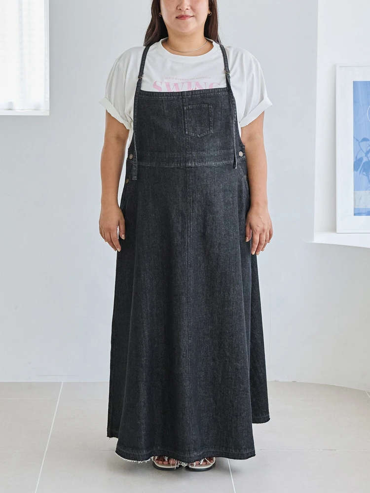 ブラック 【LAVEANGE(ラビアンジェ)】デニムジャンパースカート