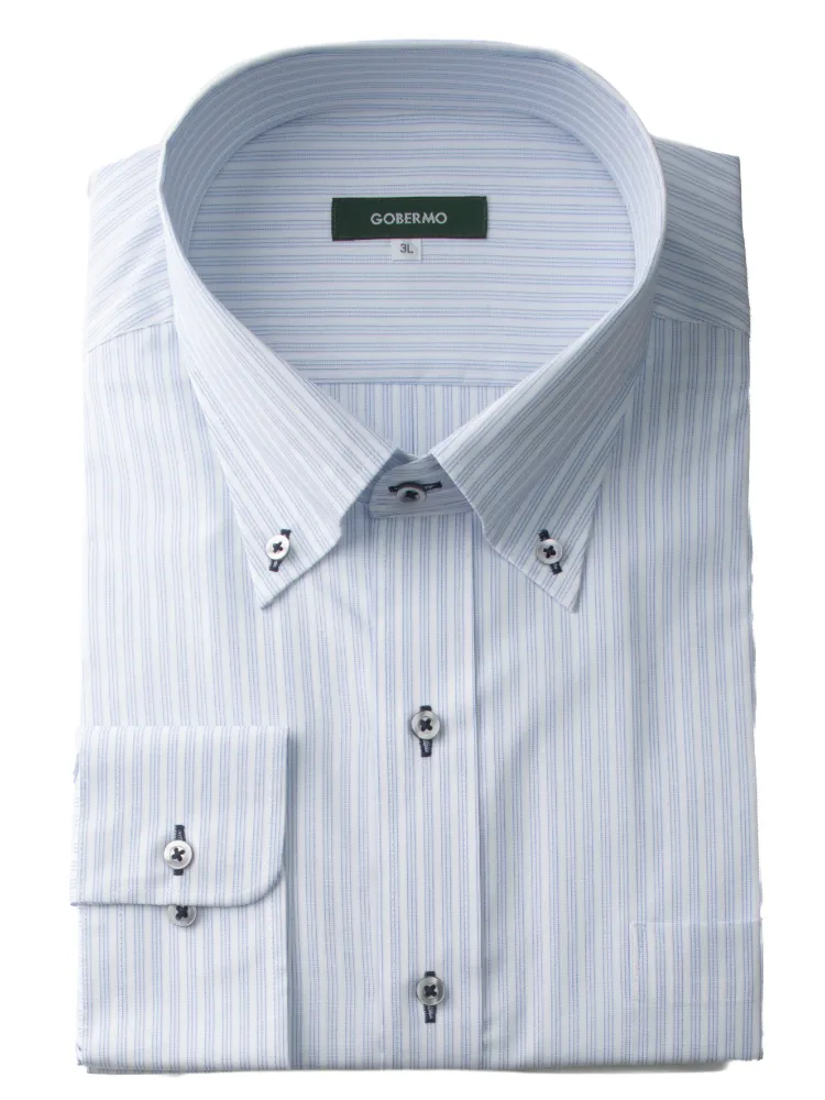 L．グレー 【形態安定】長袖ワイシャツ 先染め ボタンダウン M.グレー