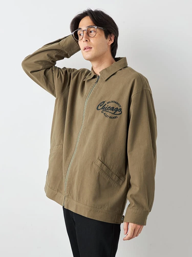 ベージュ 【WILDER&WEST】キャンバスドリズラー刺繍ブルゾン