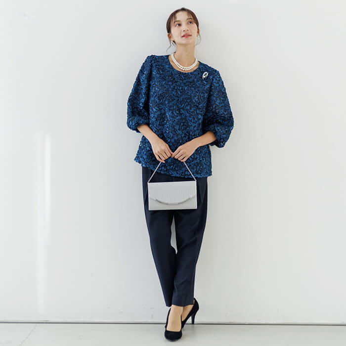 15号～19号｜リボン刺繍がポイントのセットアップ 15号・ネイビー