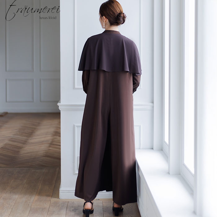 WEB限定｜ケープカラーオールインワンドレス 9号・ブラウン｜東京