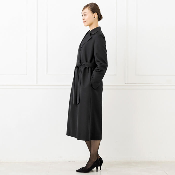 シャンタン素材のテーラードカラーコート 9号・ブラック｜東京