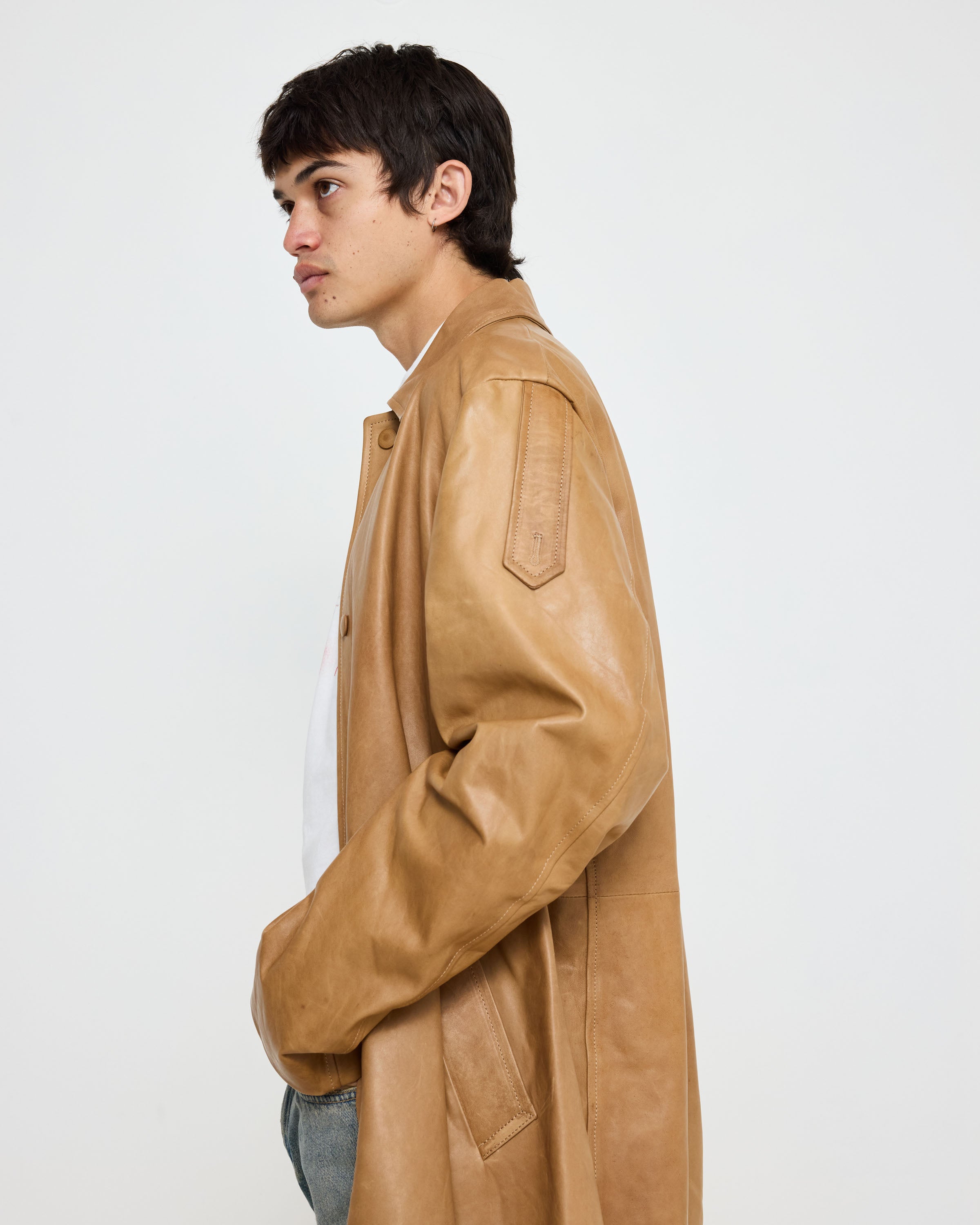 Ocra Leather Trench Coat by 424