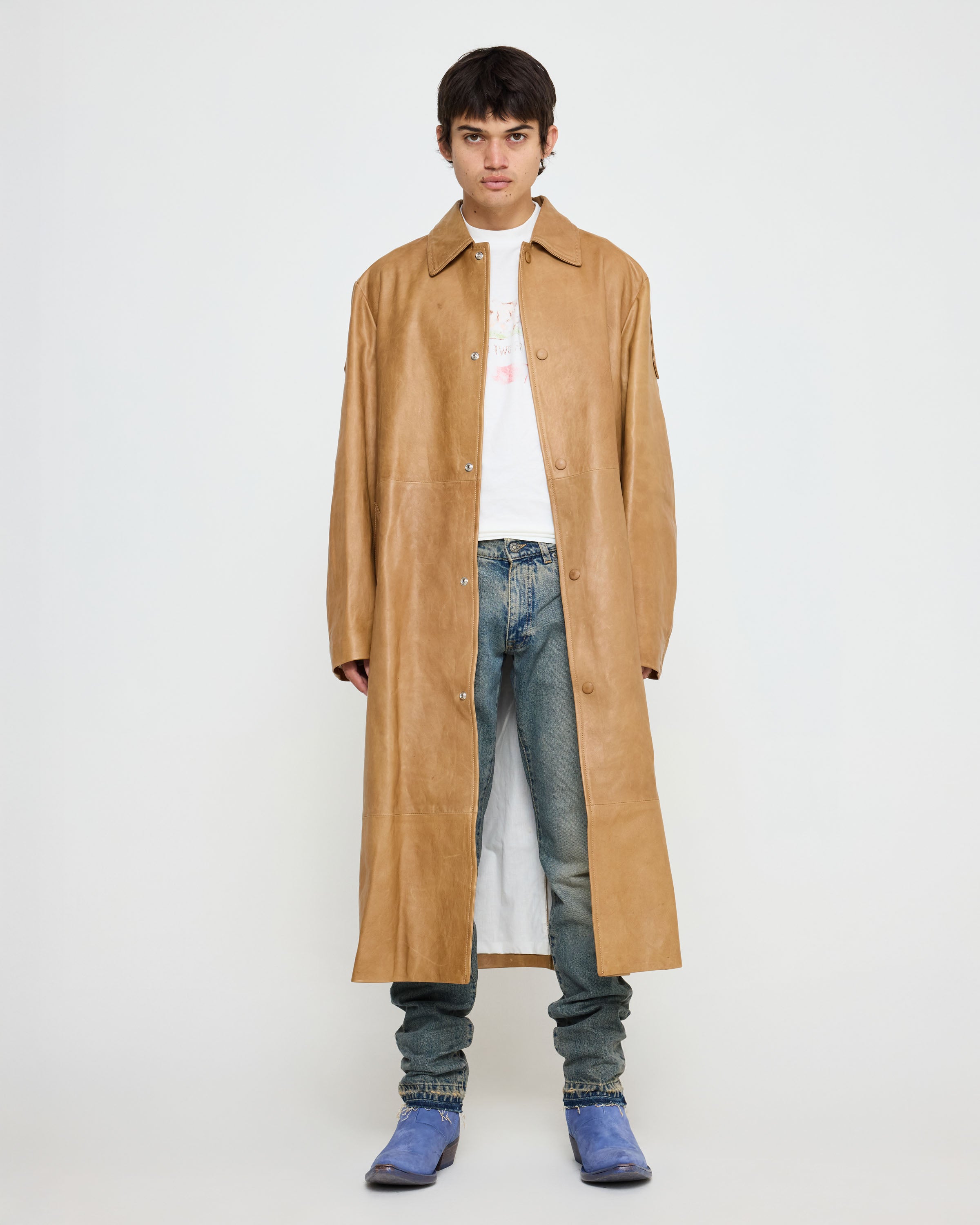 Ocra Leather Trench Coat by 424