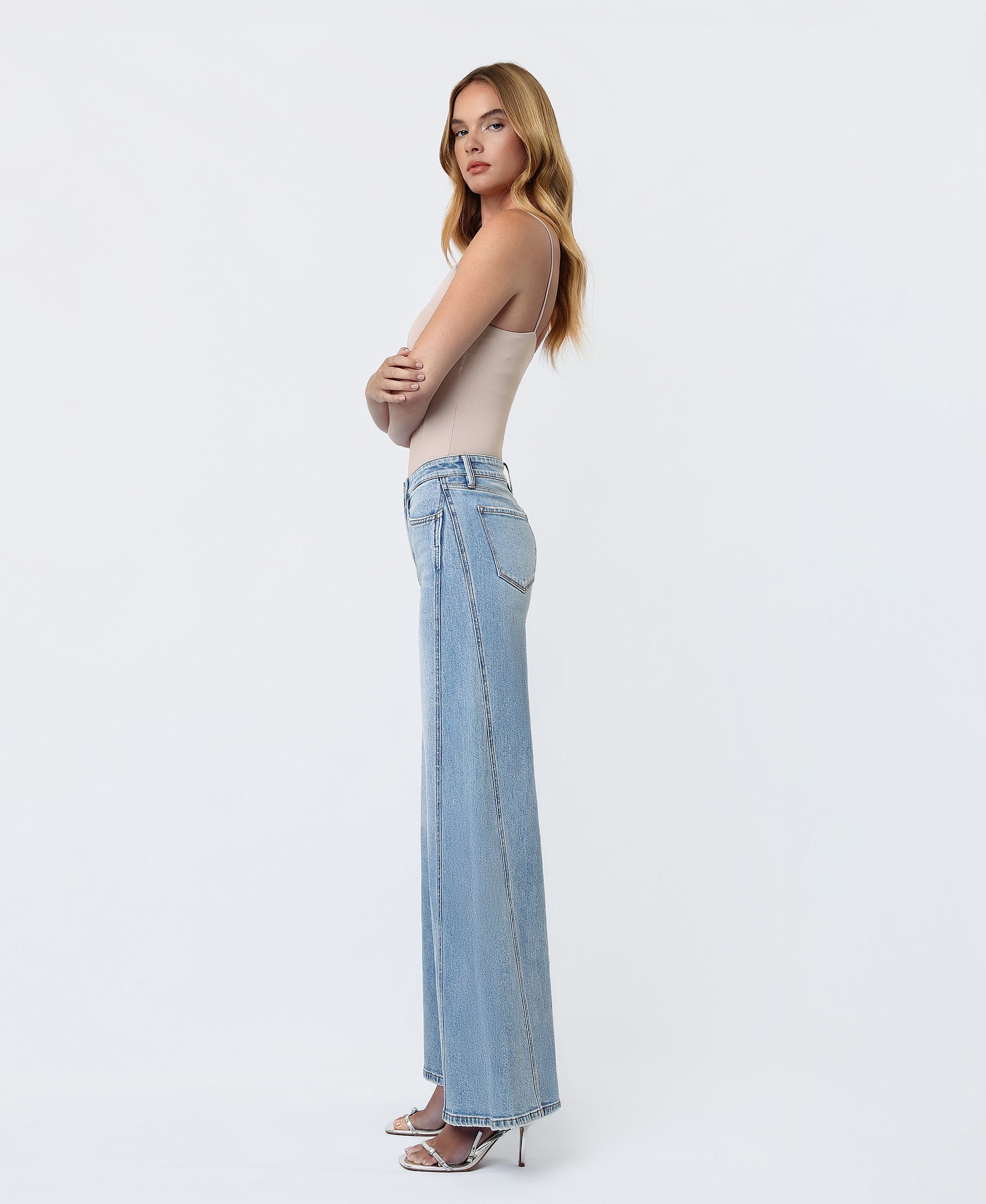 Flying Monkey Sulphur Springs Mid Rise Twisted Seam Palazzo Jeans