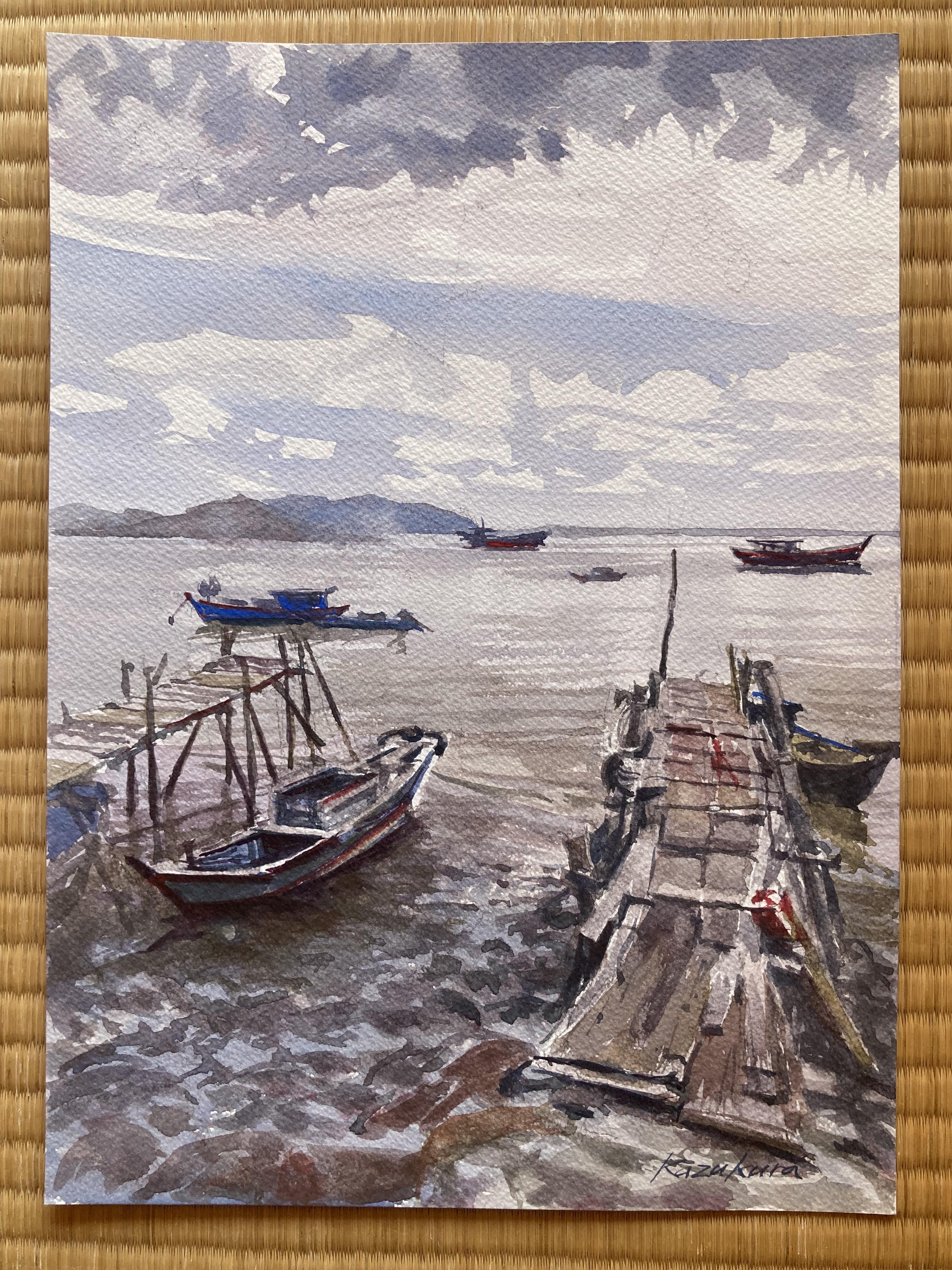 絵画の通販、購入ならFROM ARTIST/作品名：漁村の桟橋/作家名：Kazukura