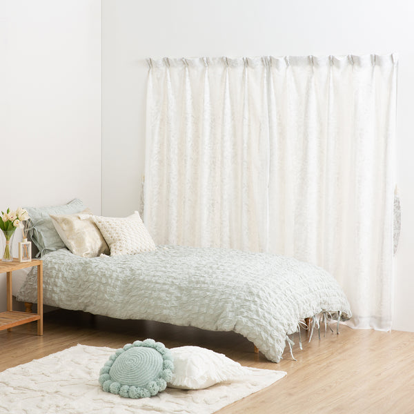 シフォン×ボタニカル ダブルカーテン H1780×W1000 ライトグレー