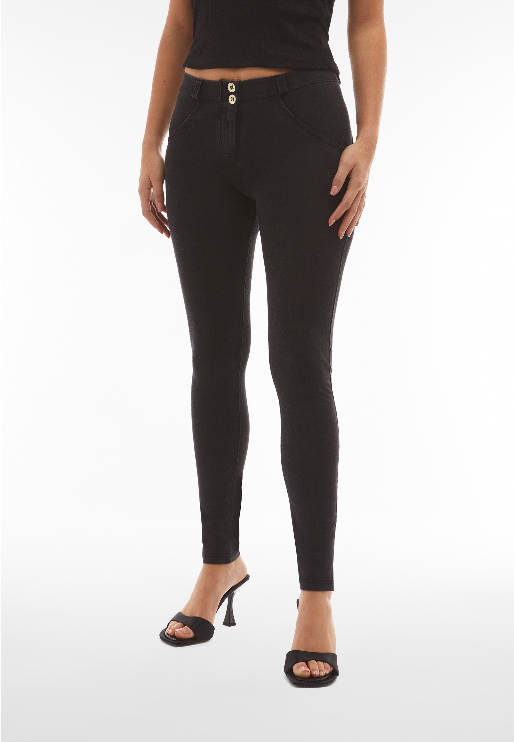 Freddy WR.UP® Black Denim Mid-Rise Full-Length Trousers – Shaping