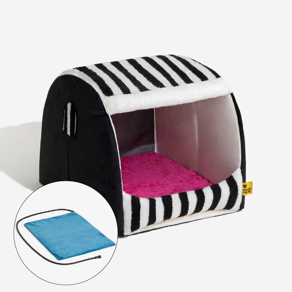 Trendy Striped House Orthopedic Dog Bed - Cozy Hideaway - FUNNYFUZZY