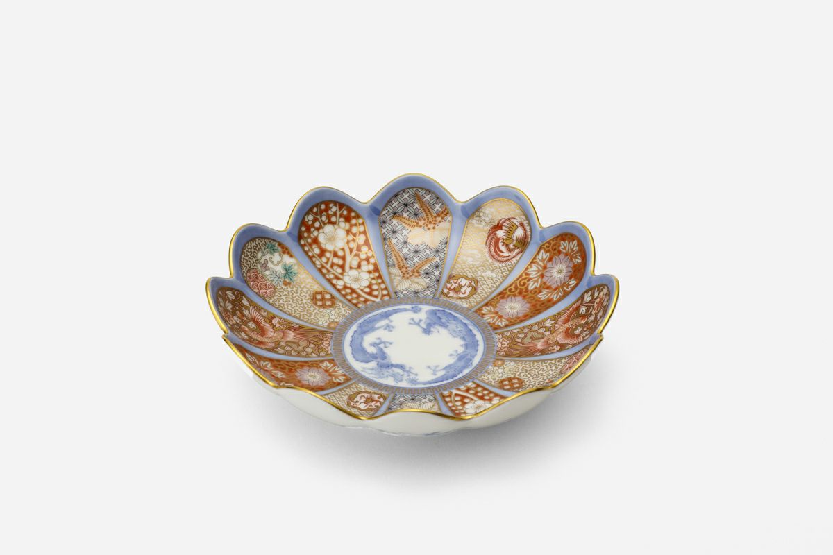 有田焼 金彩和蘭図扇型盛り皿 五客揃い 有田焼 金彩和蘭図扇型盛り皿