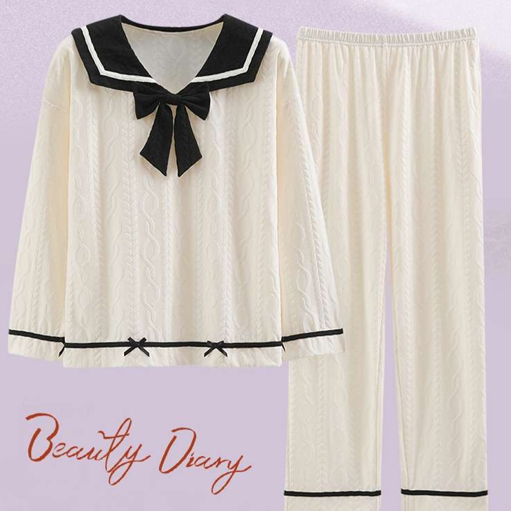 セーラー襟リボン付きパジャマセットアップ レディース ルームウェア