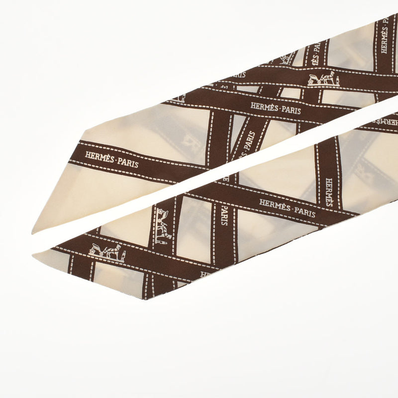 エルメスツイリー ボルデュック/Bolduc リボン柄 白/茶 レディース