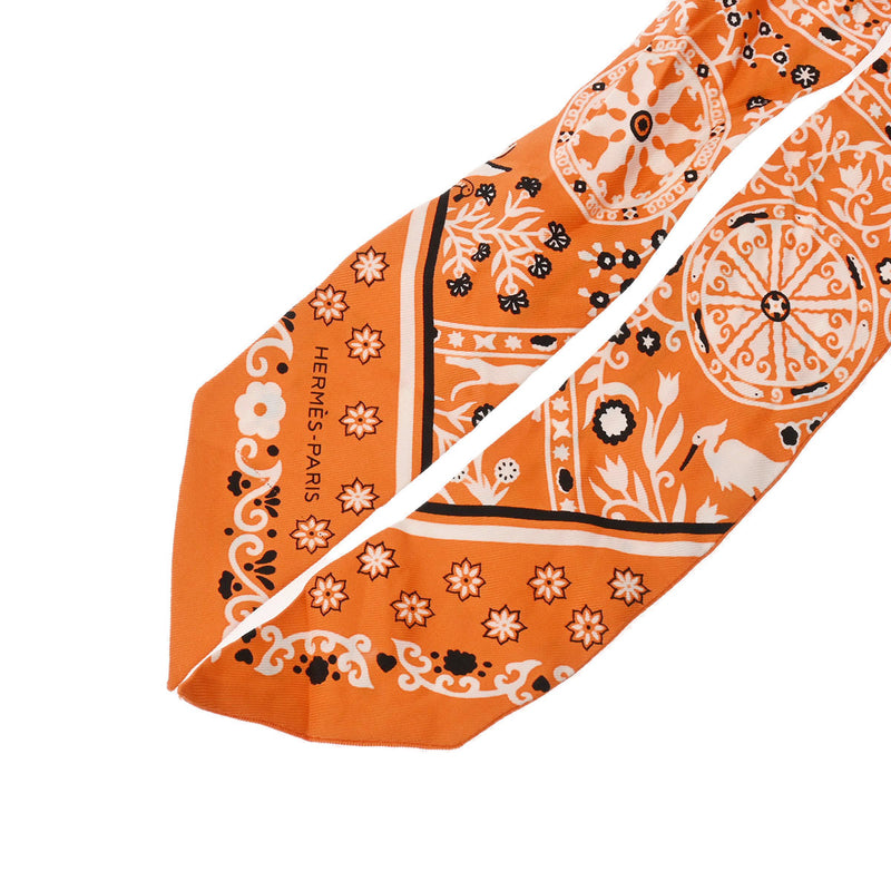 エルメスツイリー バンダナ柄 オレンジ レディース シルク100