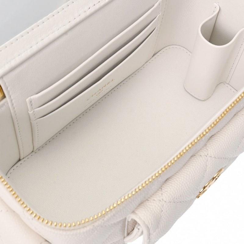 シャネルチェーンバニティバッグ 42976 白 ゴールド金具 レディース