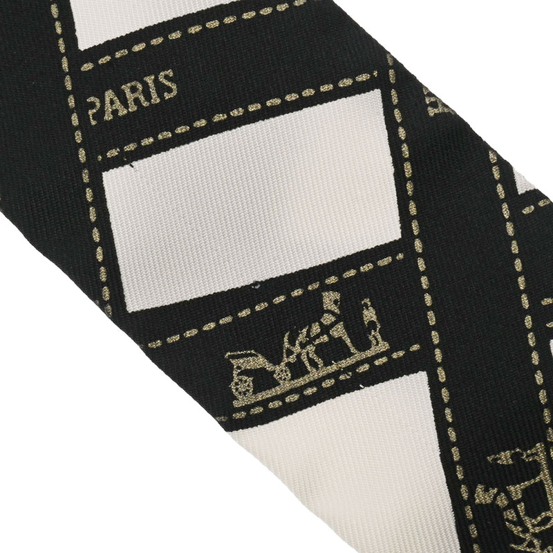 エルメスツイリー Bolduc リボン柄 白/黒 レディース シルク100