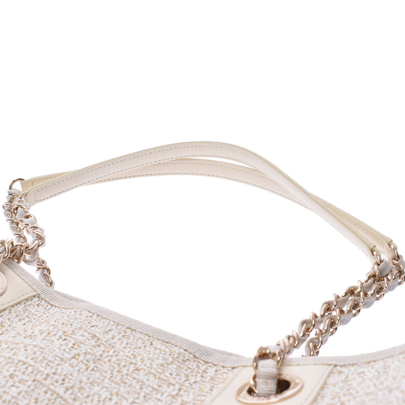 シャネルドーヴィル チェーンバッグ 白 レディース ツイード トート