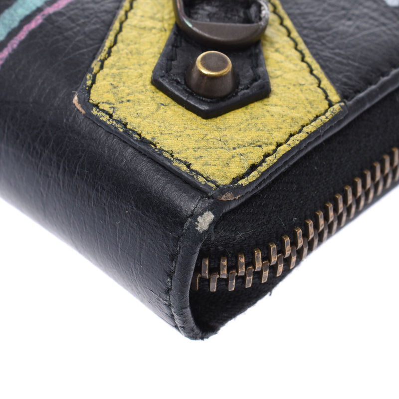 バレンシアガグラフィティ ラウンドファスナー長財布 黒/マルチカラー