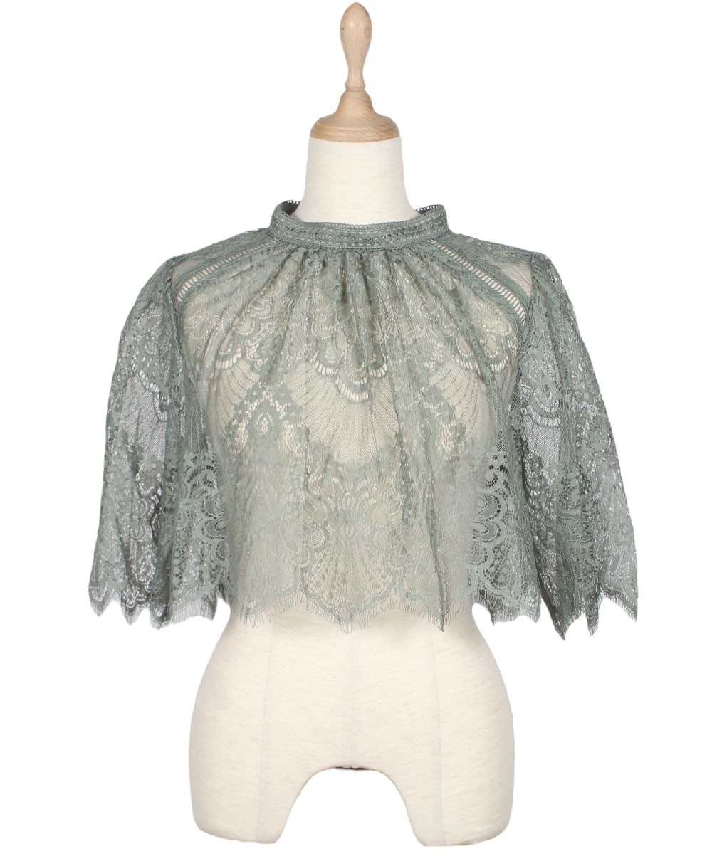 プチハイネックスカラレース半袖ボレロブラウス - 12Twelve Agenda