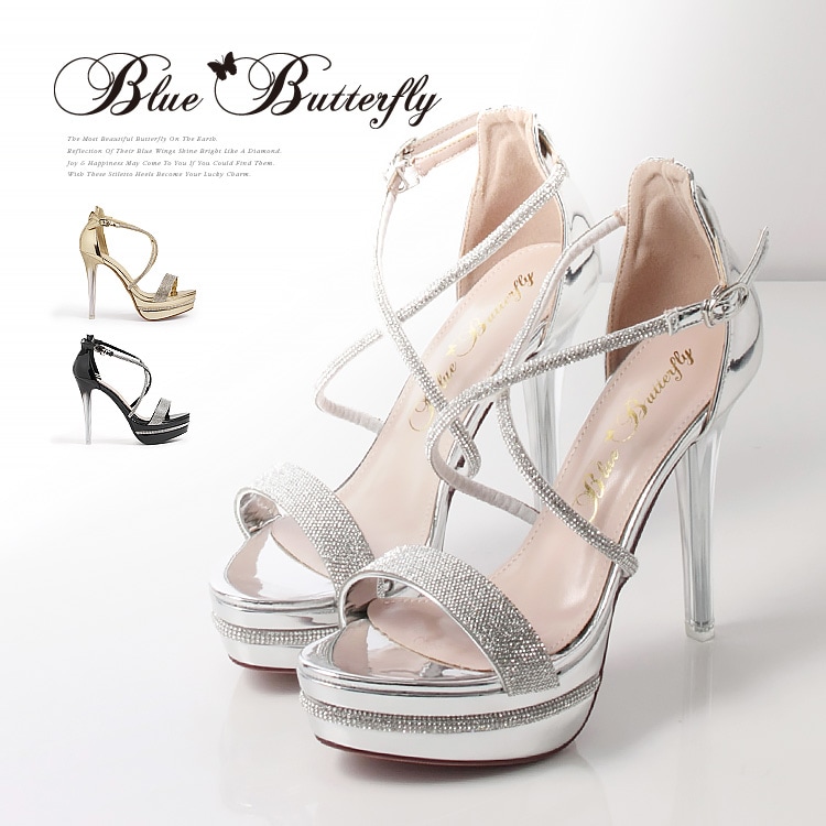 サンダル ハイヒール 厚底 ピンヒール ヒール12cm メタリック ライン