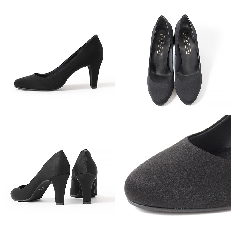 パンプス ヒール7cm 日本製 太ヒール アーモンドトゥ プレーン