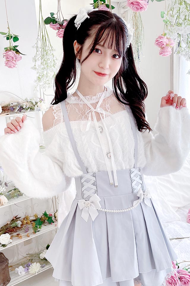 MA*RS】【ありすちゃんコラボ】ハートボタン肩開きシャギーニット