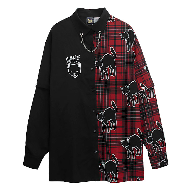 やんのかステップ黒猫2WAYシャツ【BLACK×BLUE】｜LISTEN FLAVOR