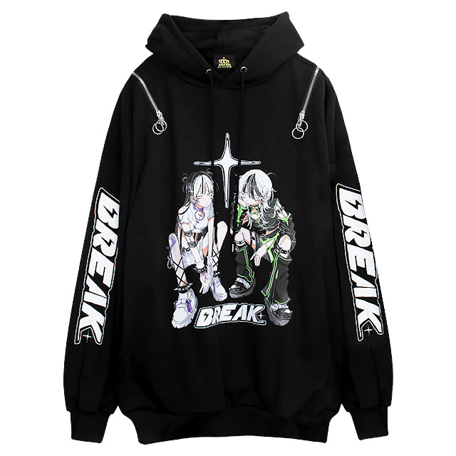 かいばしら×LISTEN FLAVORコラボ ショルダージップパーカー【BLACK