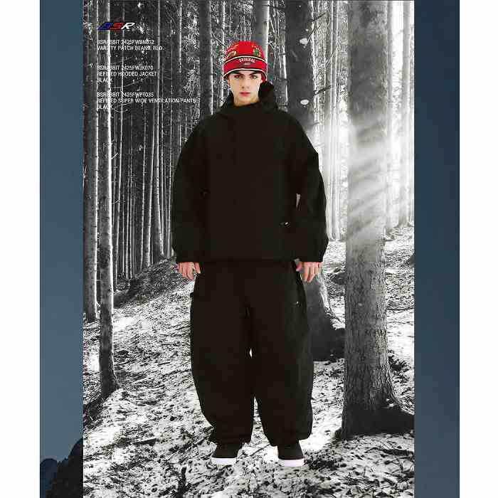 BSRABBIT ビエスラビット REFINED HOODED JACKET BLACK 24-25 ウエア