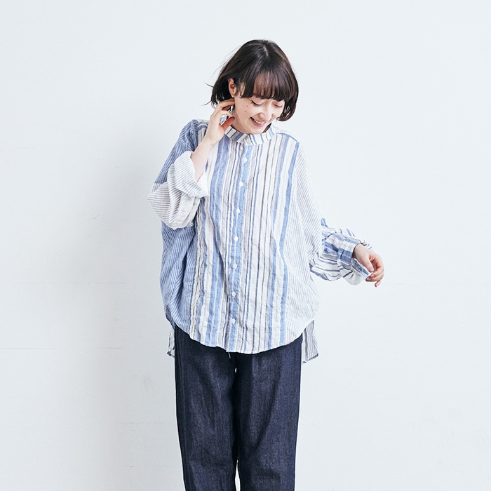 WEB限定！NARU(ナル) シャーリングストライプ 切替シャツ 655907