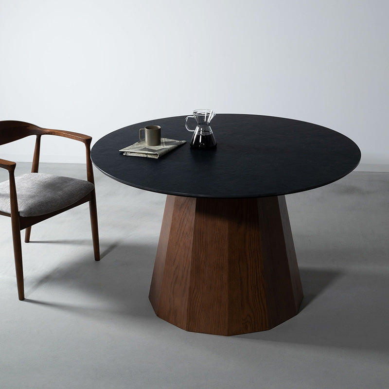 円形ダイニングテーブル セラミック天板と多角形の脚を組み合わせた 丸