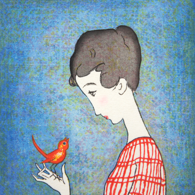 竹久夢二 原画 / 松永安生 彫摺 木版画「赤い鳥」 | Graphio/büro-stil