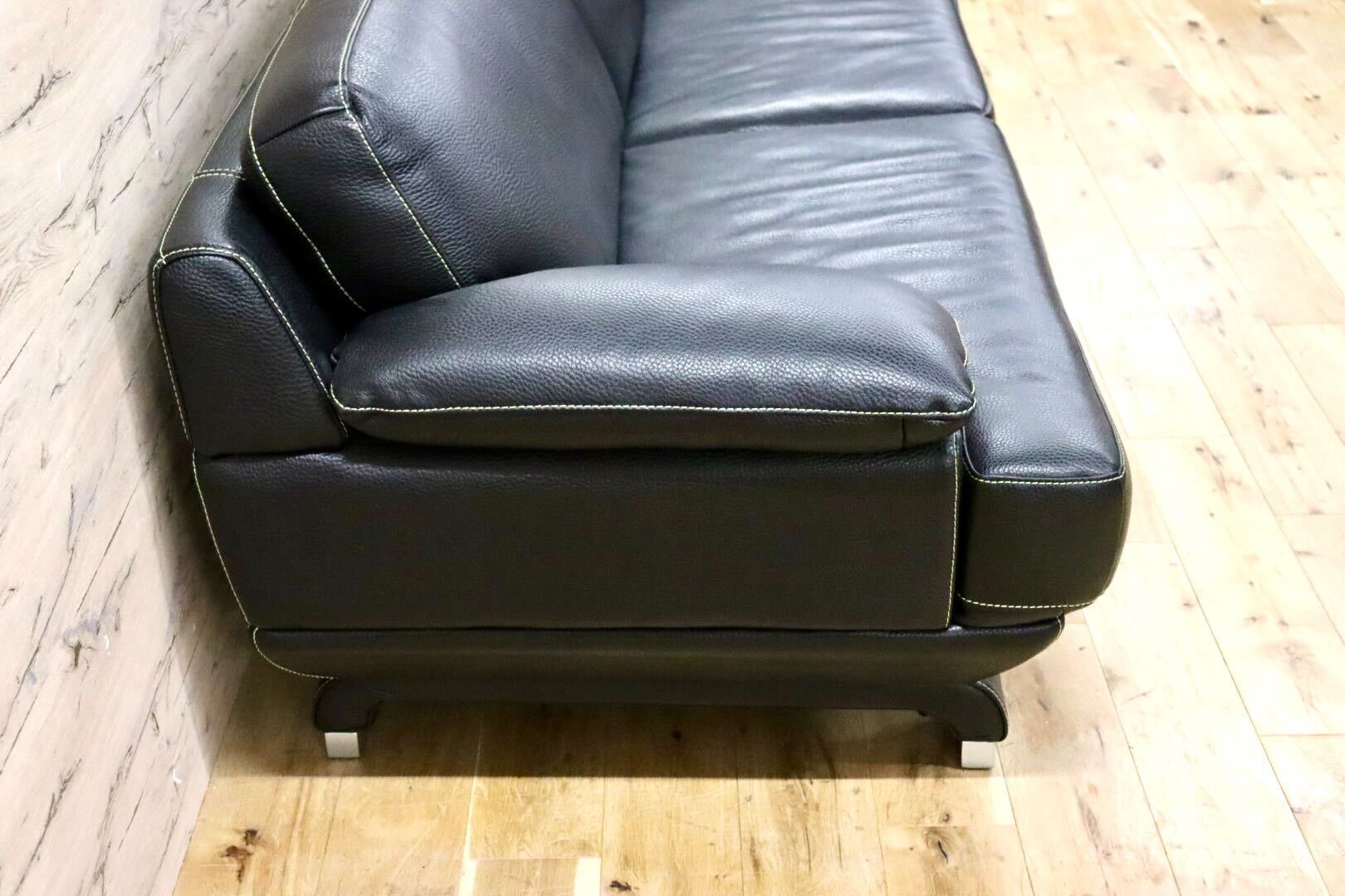 GMGK466○IDC大塚家具 L/S LUXE-01 3人掛けソファ トリプルソファ 黒