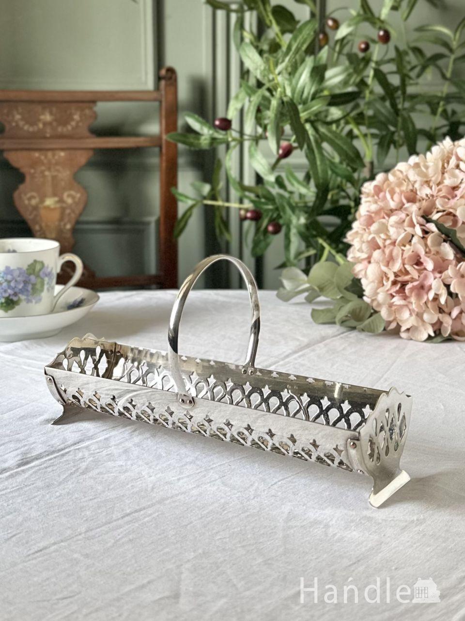 アンティークのおしゃれなバスケット、ダブルハンドルのロング